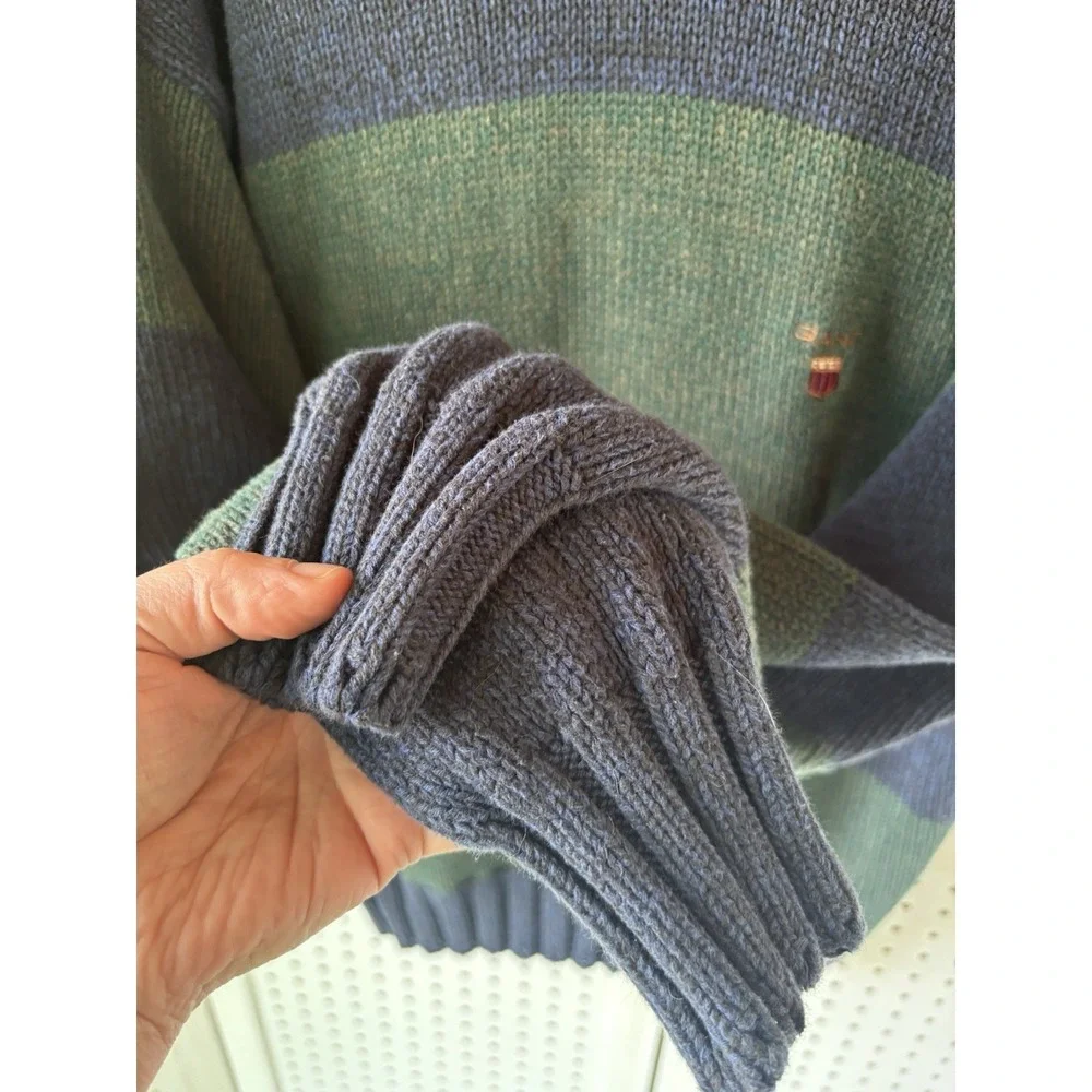 VTG Gant Hand Framed Striped Pullover Sweater Blue Green‎ Crew Preppy Men's Lg